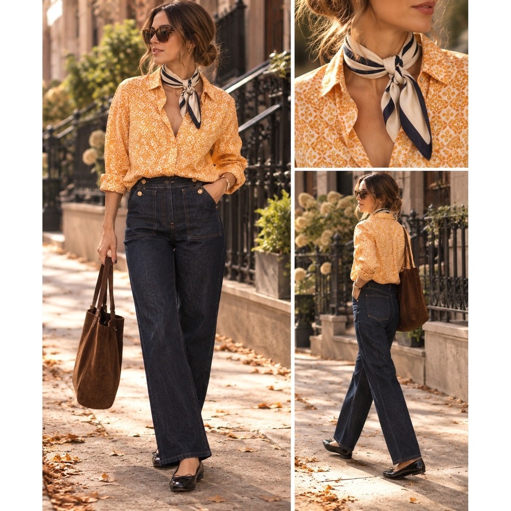 Maeve fall collared work top cotton sustainable geometric golden layers chic sm